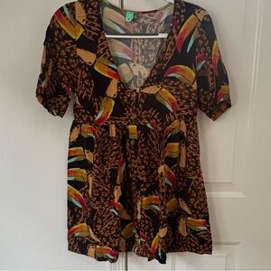 Farm Rio Colorful Bird Print Dress